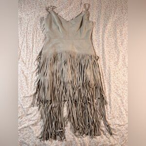 BCBGMaxAzria Beige Fringe Mini Dress